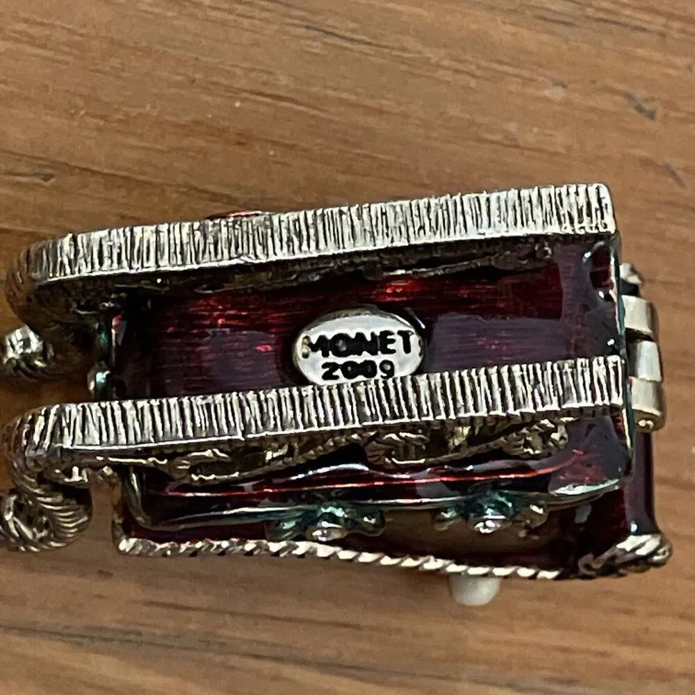 Monet Enamel Christmas Trinket Box Santa's Sleigh Metal 2009 Holiday Collectible